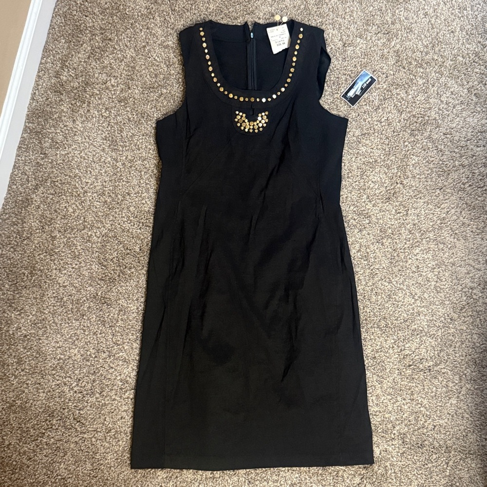 110 West Black Sleeveless Dress with Gold Accents